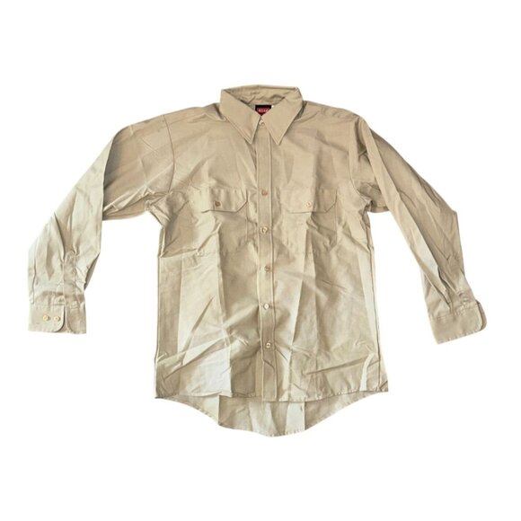 Red Kap Mens Long Sleeve Khaki Work Shirt M 100% Cotton - Picture 2 of 5